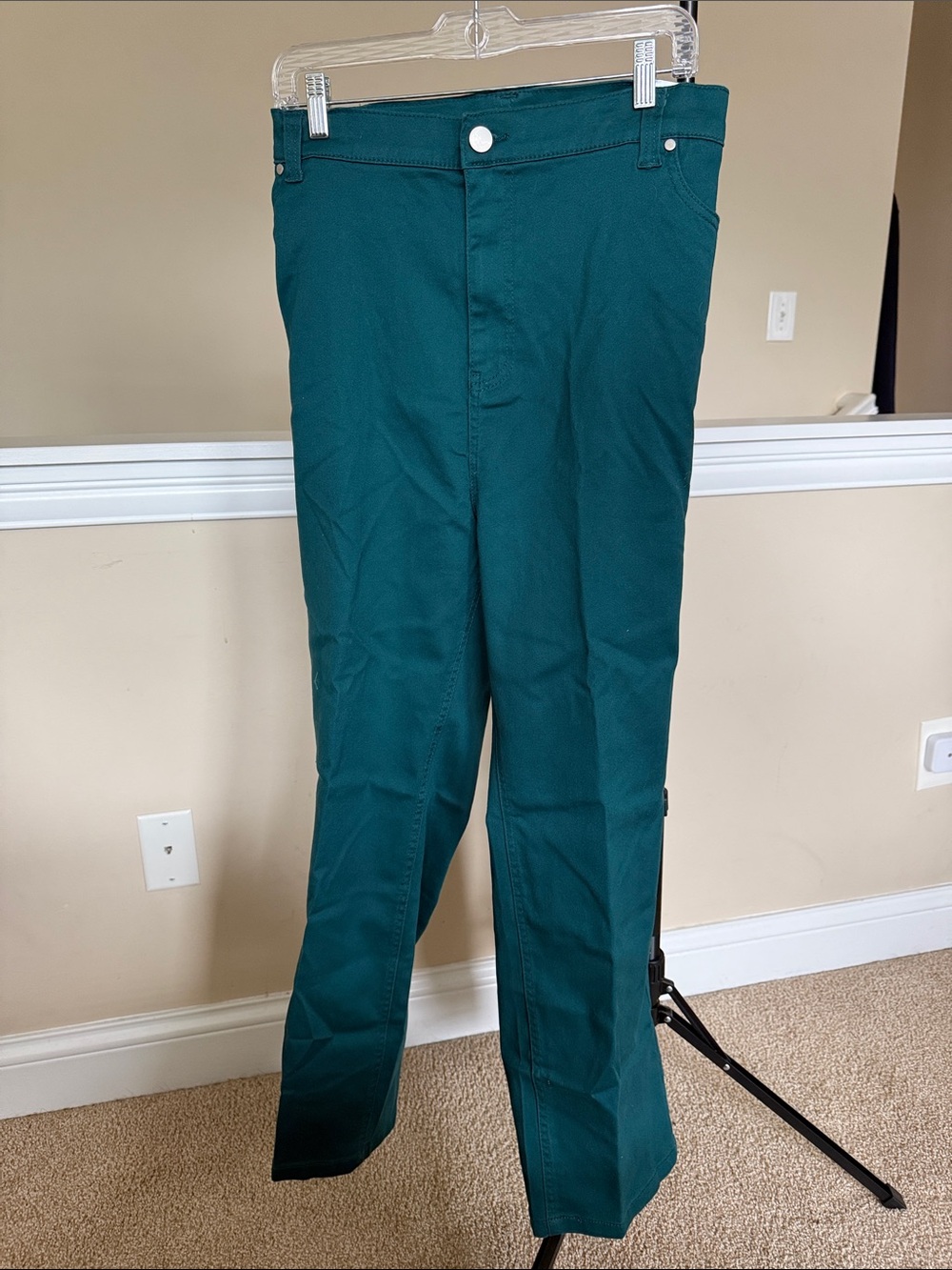 Women's Teal Sateen Stretch Jean Pants - Comfortable Work & Casual Fit